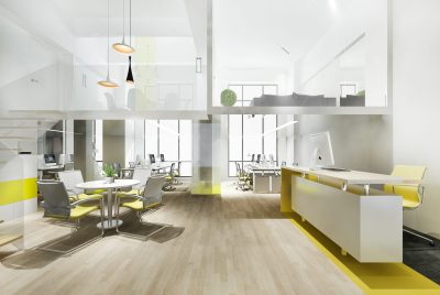 3d rendering business meeting and yellow working room with stair