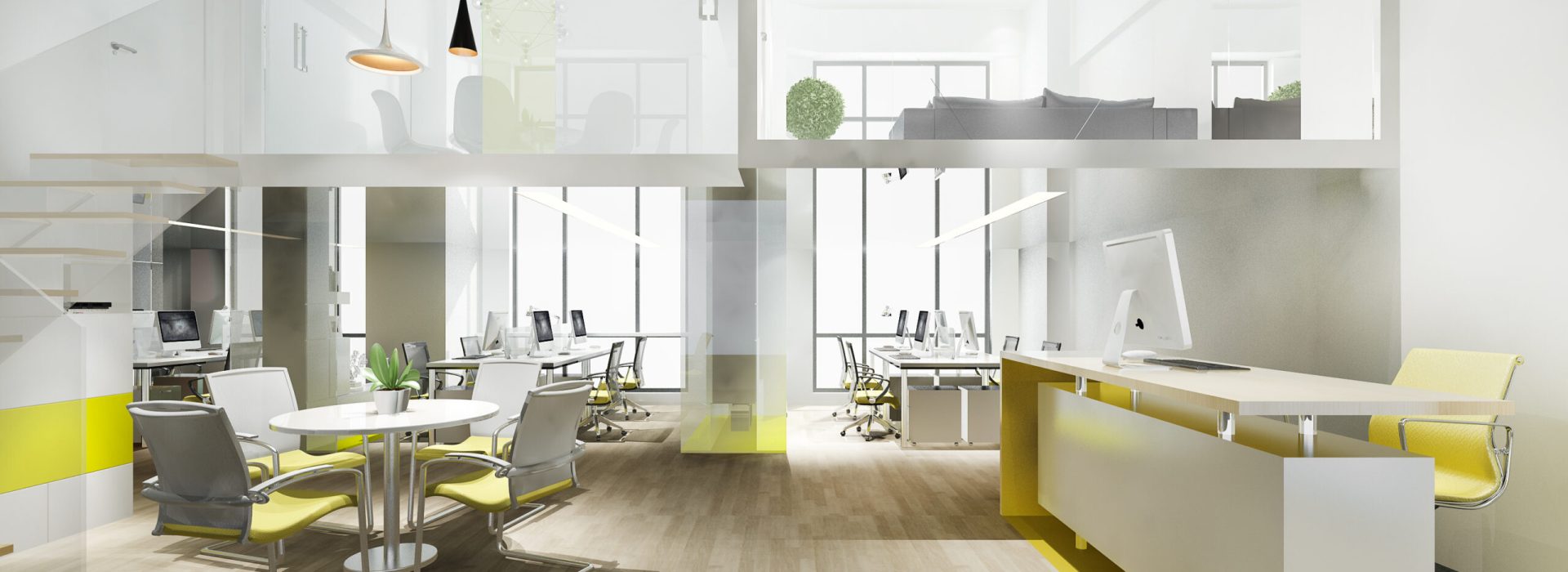 3d rendering business meeting and yellow working room with stair