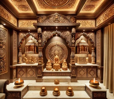 DALL·E 2025-02-08 18.41.47 – A beautifully designed traditional Pooja room with intricate wooden carvings, brass lamps, and a serene spiritual ambiance. The space is illuminated w DALL·E 2025-02-08 18.41.47 - A beautifully designed traditional Pooja room with intricate wooden carvings, brass lamps, and a serene spiritual ambiance. The space is illuminated w