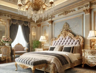 DALL·E 2025-02-16 20.10.07 – A classic luxury bedroom with intricate detailing, velvet upholstery, and a grand chandelier. The room features a king-size bed with an elegant tufted DALL·E 2025-02-16 20.10.07 - A classic luxury bedroom with intricate detailing, velvet upholstery, and a grand chandelier. The room features a king-size bed with an elegant tufted