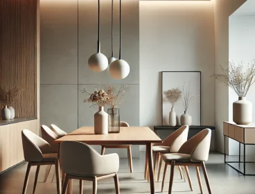 DALL·E 2025-02-16 20.14.36 – A modern minimalist dining room with a sleek wooden table, neutral-colored chairs, and soft ambient lighting. The space features clean lines, simple d DALL·E 2025-02-16 20.14.36 - A modern minimalist dining room with a sleek wooden table, neutral-colored chairs, and soft ambient lighting. The space features clean lines, simple d