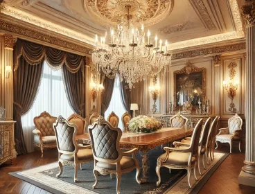 DALL·E 2025-02-16 20.14.42 – A classic luxury dining room with an elegant chandelier, ornate wooden dining table, and upholstered chairs. The room features intricate detailing, wa DALL·E 2025-02-16 20.14.42 - A classic luxury dining room with an elegant chandelier, ornate wooden dining table, and upholstered chairs. The room features intricate detailing, wa
