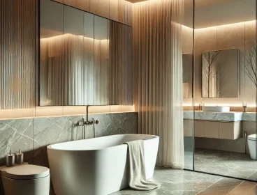 DALL·E 2025-02-16 20.21.59 – A luxurious modern bathroom with a freestanding bathtub, marble countertops, and soft ambient lighting. The space features sleek fixtures, neutral ton DALL·E 2025-02-16 20.21.59 - A luxurious modern bathroom with a freestanding bathtub, marble countertops, and soft ambient lighting. The space features sleek fixtures, neutral ton