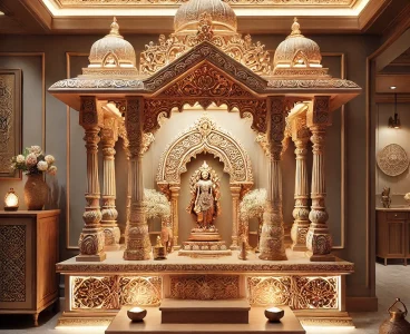DALL·E 2025-02-23 20.28.28 – A beautifully designed traditional home temple for interior design inspiration. The temple is made of finely carved wood with intricate detailing, fea DALL·E 2025-02-23 20.28.28 - A beautifully designed traditional home temple for interior design inspiration. The temple is made of finely carved wood with intricate detailing, fea