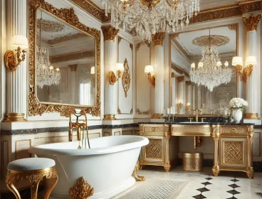 DALL·E 2025-02-23 21.53.48 – A classic luxury bathroom with a marble countertop, a grand chandelier, a freestanding bathtub, and elegant gold or brass accents. The space exudes ti DALL·E 2025-02-23 21.53.48 - A classic luxury bathroom with a marble countertop, a grand chandelier, a freestanding bathtub, and elegant gold or brass accents. The space exudes ti