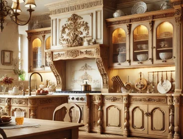 DALL·E 2025-02-25 21.13.44 – A classic kitchen with ornate wooden cabinets, a farmhouse sink, and a large dining table. The space is warm and inviting, featuring vintage-style lig DALL·E 2025-02-25 21.13.44 - A classic kitchen with ornate wooden cabinets, a farmhouse sink, and a large dining table. The space is warm and inviting, featuring vintage-style lig